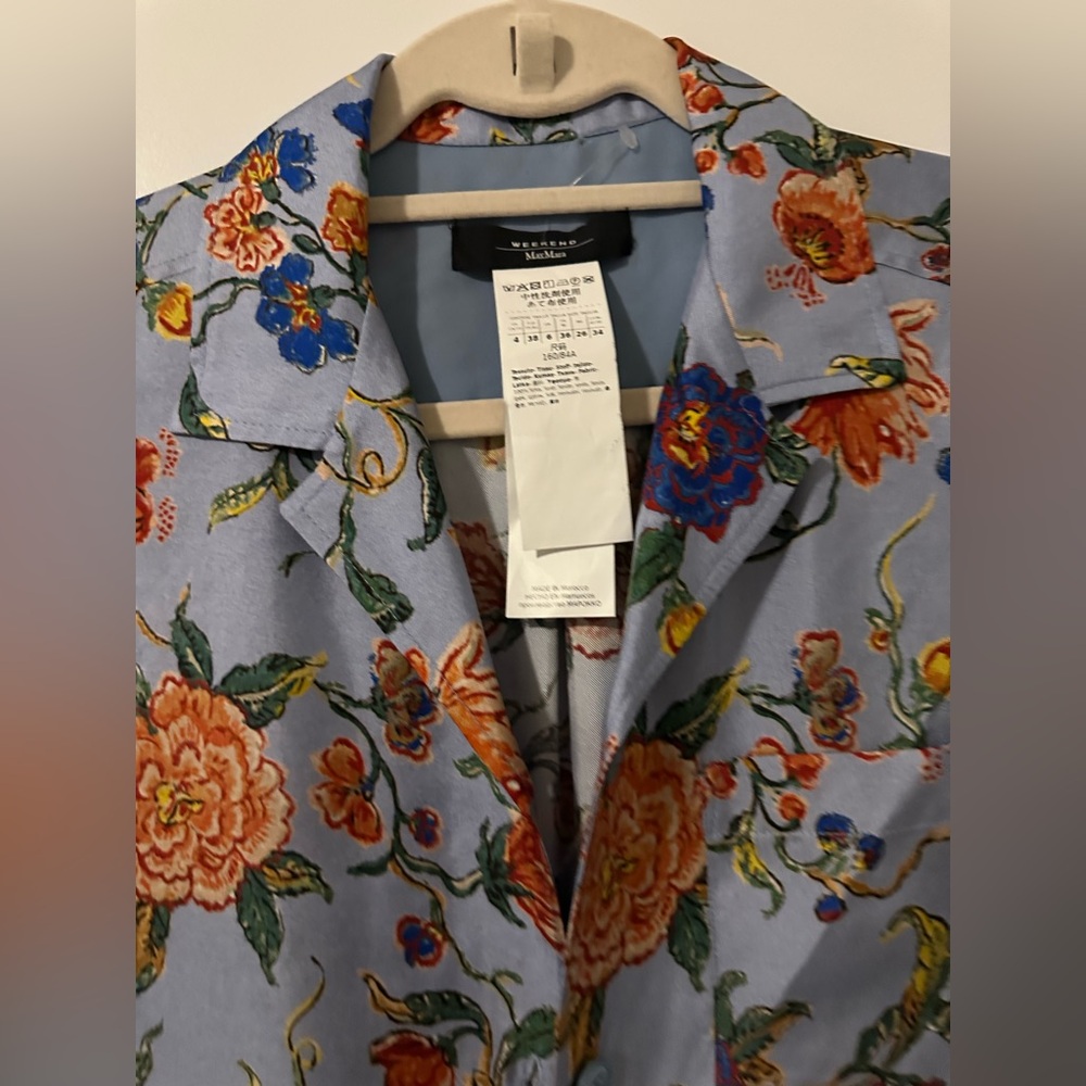 Max Mara Light Blue Floral Silk Midi Shirt Dress – Long Sleeve, Romantic Print, - Picture 4 of 8